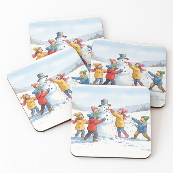 Item preview, Children Building a Snowman in a Watercolor Winter Scene designed and sold by homydesign.