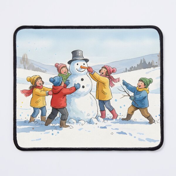Item preview, Children Building a Snowman in a Watercolor Winter Scene designed and sold by homydesign.