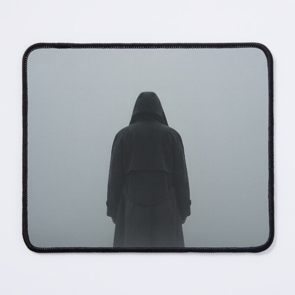 Item preview, Figure in a dark hooded trench coat standing in dense fog designed and sold by homydesign.