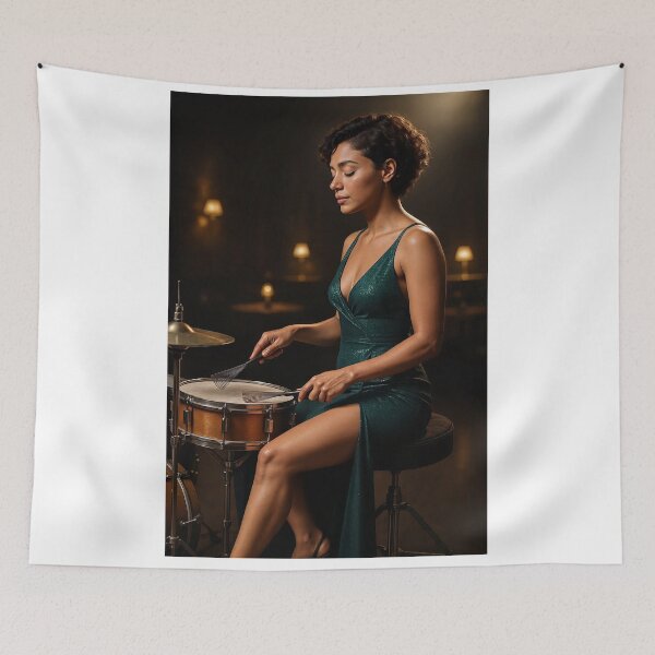Item preview, Sarah plays drums in elegant green dress designed and sold by CathryneDelamort.