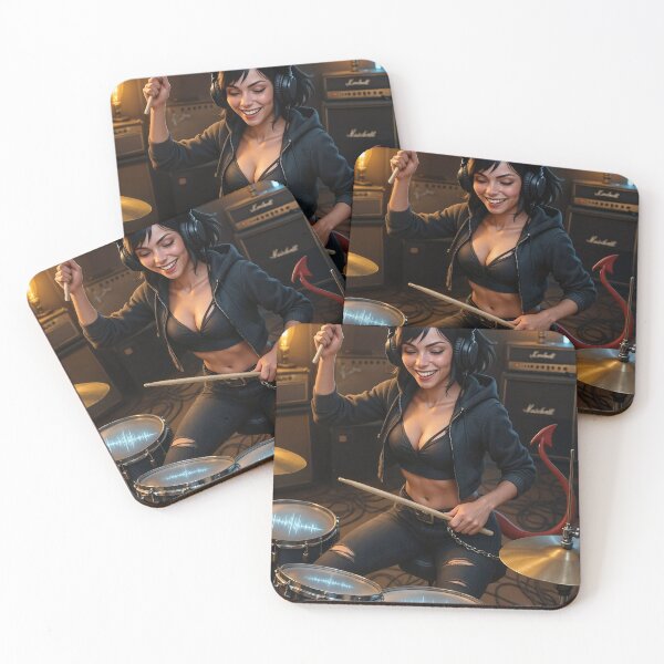 Item preview, Devilish drummer plays drums in rock studio designed and sold by CathryneDelamort.
