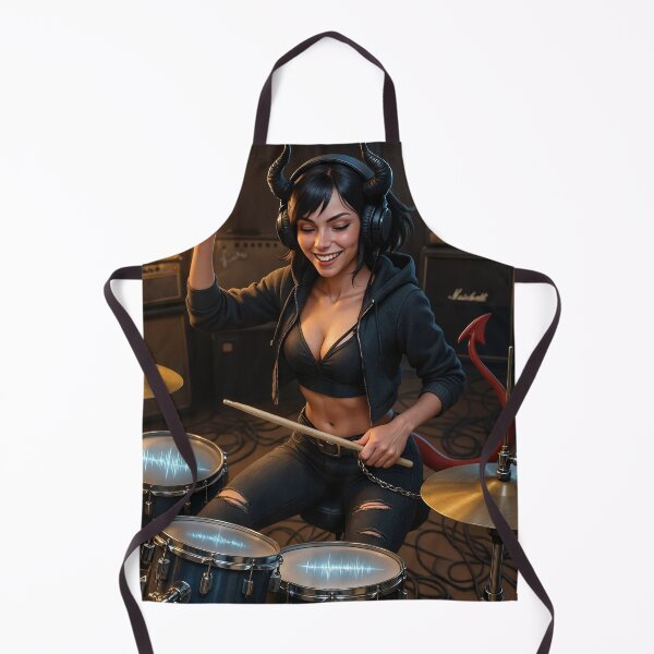 Item preview, Devilish drummer plays drums in rock studio designed and sold by CathryneDelamort.