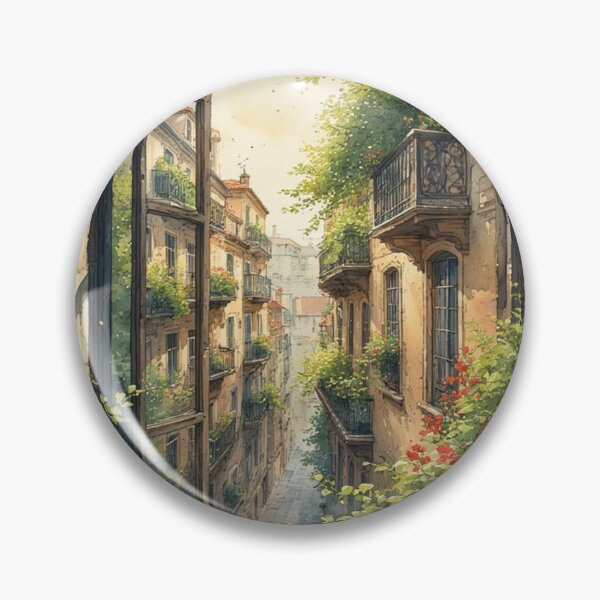 Item preview, Sunny Mediterranean Street Window View Watercolor Art designed and sold by DreamyArtStudio70.