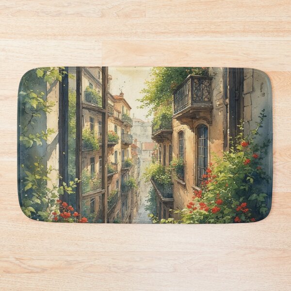 Item preview, Sunny Mediterranean Street Window View Watercolor Art designed and sold by DreamyArtStudio70.