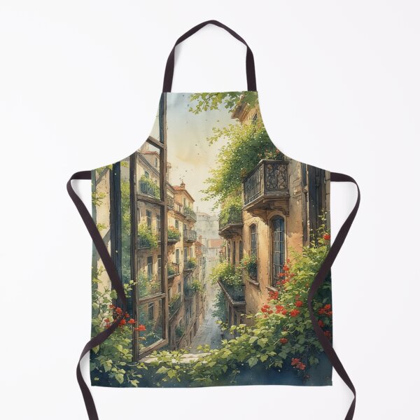 Item preview, Sunny Mediterranean Street Window View Watercolor Art designed and sold by DreamyArtStudio70.