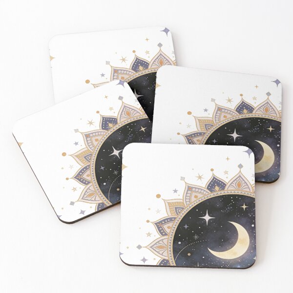 Item preview, Golden Celestial Crescent Moon Mandala Art designed and sold by Vertex Vision Studio.
