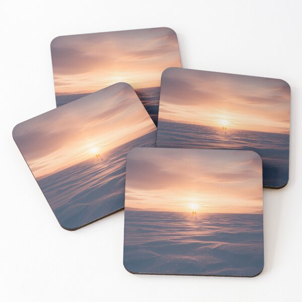 Item preview, Silhouettes of Two People on a Snowy Plain at Sunset designed and sold by homydesign.