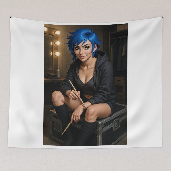 Item preview, Cipher blue-haired drummer backstage ready to play designed and sold by CathryneDelamort.