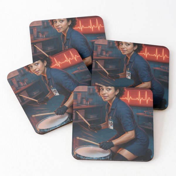 Item preview, Sarah plays drums in medical lab setting designed and sold by CathryneDelamort.