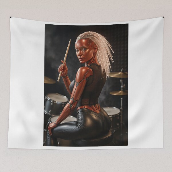 Item preview, Cybernetic drummer holds drumstick poised designed and sold by CathryneDelamort.