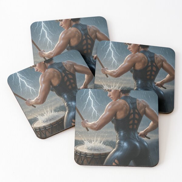 Item preview, Sarah drums in stormy rain with lightning designed and sold by CathryneDelamort.