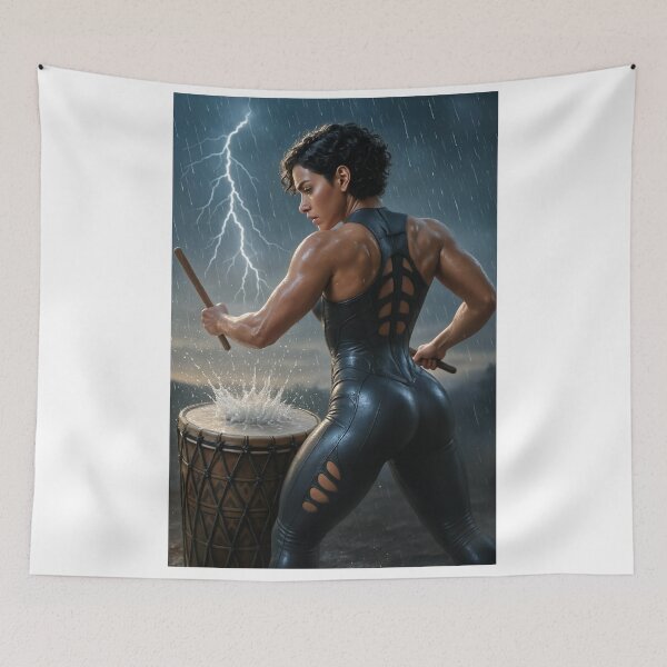 Item preview, Sarah drums in stormy rain with lightning designed and sold by CathryneDelamort.