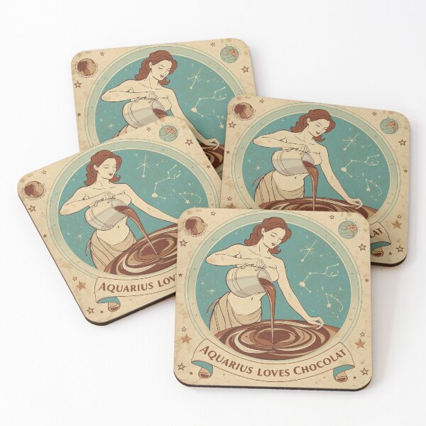 Item preview, Aquarius Loves Chocolate – Vintage Zodiac Chocolate Lover Art designed and sold by FindYouByZ.