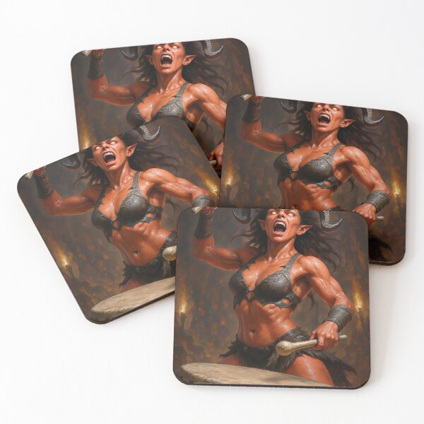 Item preview, Warrior demoness drums with fierce expression designed and sold by CathryneDelamort.