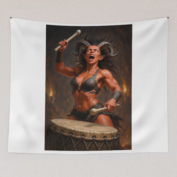 Item preview, Warrior demoness drums with fierce expression designed and sold by CathryneDelamort.