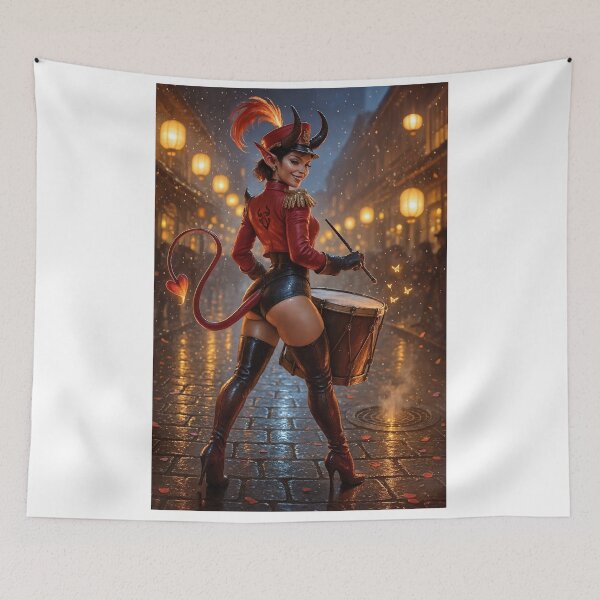 Item preview, Devilish drummer in red outfit with horns and tail designed and sold by CathryneDelamort.