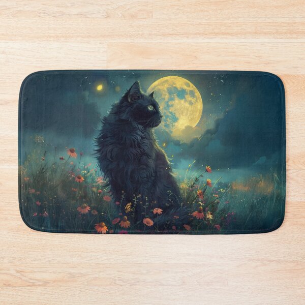 Item preview, Mystical Black Cat in Moonlit Meadow designed and sold by Erika Kaisersot.