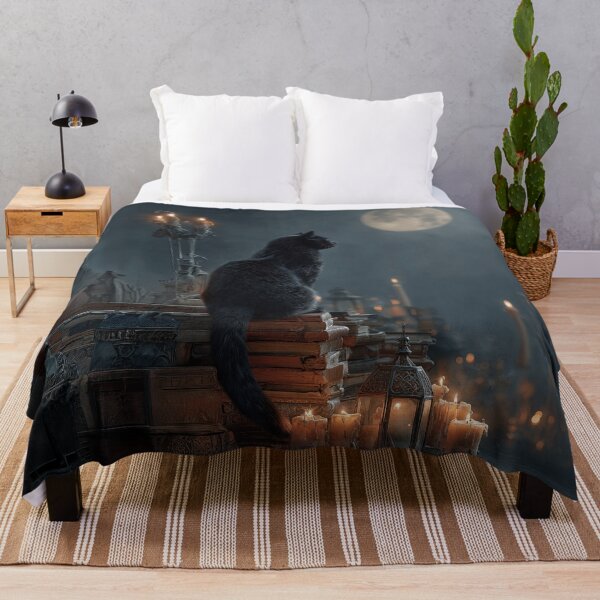Item preview, Mystical Black Cat with Candles under the Full Moon designed and sold by Erika Kaisersot.