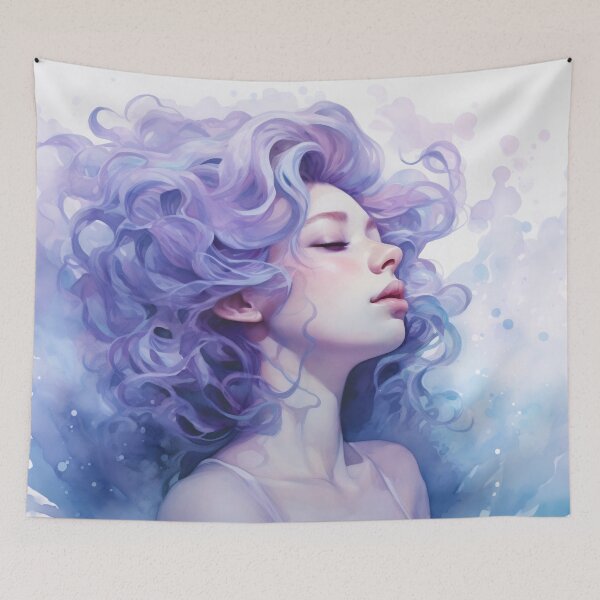 Item preview, Fantasia in Blue: Ethereal Woman with Whimsical Curls designed and sold by anytka.