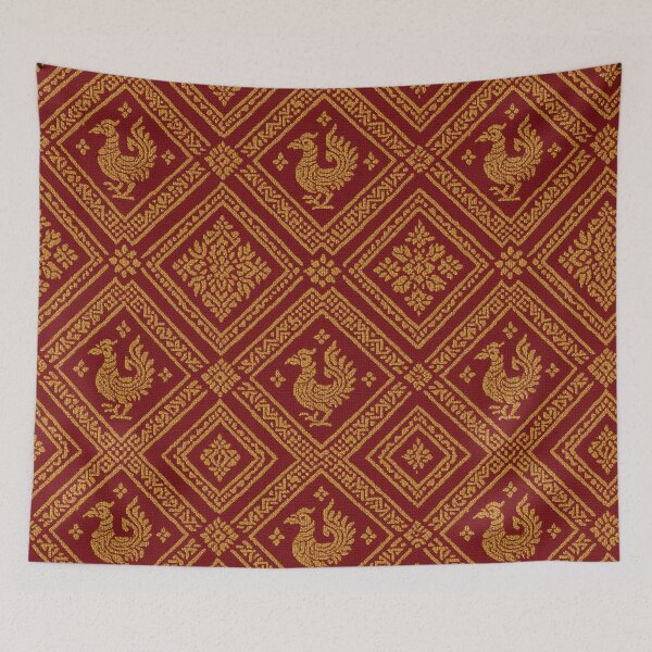 Item preview, Luxury Thai Garuda Diamond Pattern – Red & Gold Traditional Seamless Textile Desig designed and sold by Sksticker991.