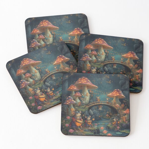 Item preview, Enchanted Mushroom Village with Anthropomorphic Mice in Kimono designed and sold by TitanRN.