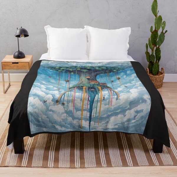 Item preview, Upside Down Tree Floating Island with Rainbow and Treehouses Fantasy Art designed and sold by TitanRN.