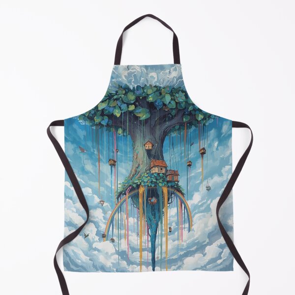 Item preview, Upside Down Tree Floating Island with Rainbow and Treehouses Fantasy Art designed and sold by TitanRN.