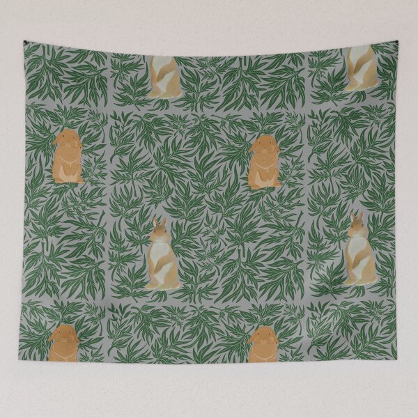 Item preview, Kawaii Bunnies in mugwort pattern inspired by William Morris designed and sold by tayaan.