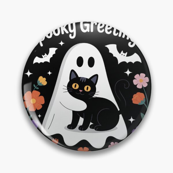 Item preview, Groovy Floral Halloween Spooky Ghost Holding Black Cat Goth  designed and sold by MyzoToyota.