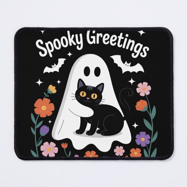 Item preview, Groovy Floral Halloween Spooky Ghost Holding Black Cat Goth designed and sold by MyzoToyota.