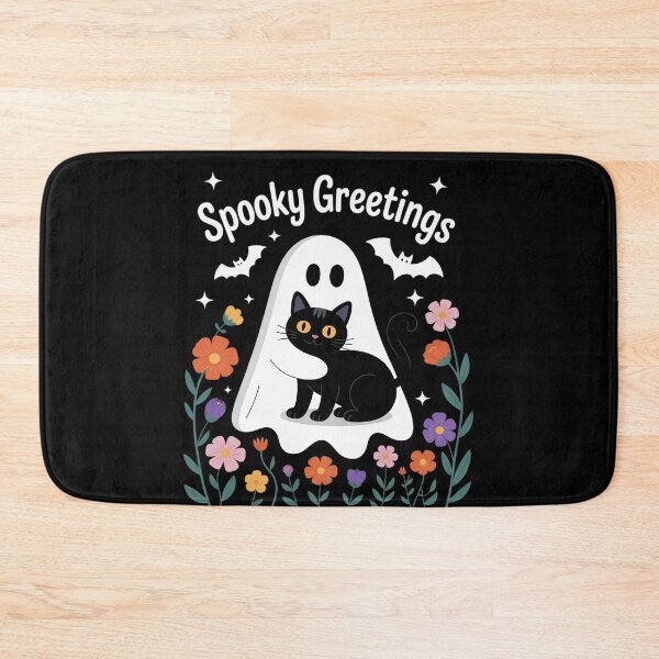 Item preview, Groovy Floral Halloween Spooky Ghost Holding Black Cat Goth  designed and sold by MyzoToyota.