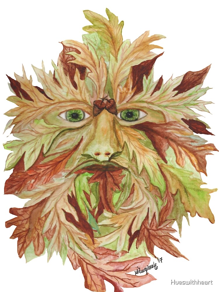 Green man, Nature doesn't care series, watercolor by Hueswithheart