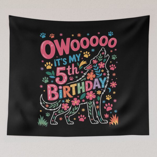 Item preview, It's My 5th Birthday Wolf Floral Howling 5 Years Old  designed and sold by MyzoToyota.