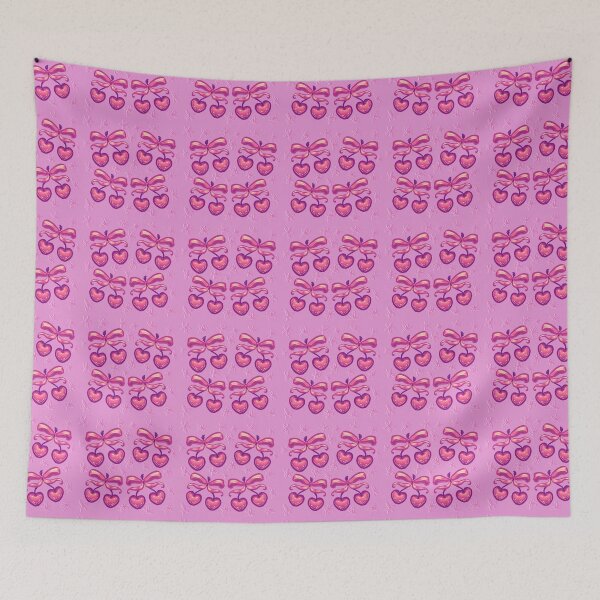 Item preview, Pattern Preppy Vintage Coquette Pink Cherry Bow  designed and sold by BluwTuwip.