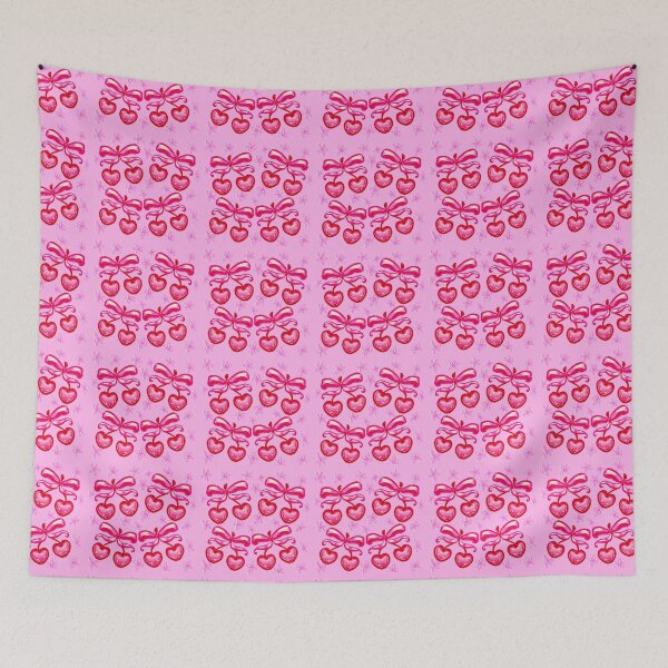 Item preview, Pattern Preppy Vintage Coquette Pink Cherry Bow  designed and sold by BluwTuwip.