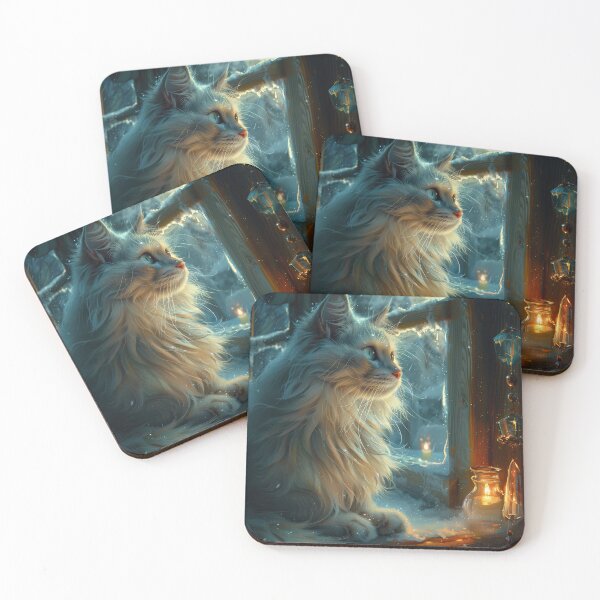 Item preview, White Mystical Cat – Winter Candlelight designed and sold by Erika Kaisersot.