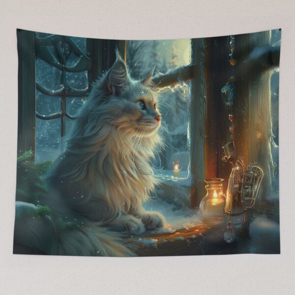 Item preview, White Mystical Cat – Winter Candlelight designed and sold by Erika Kaisersot.