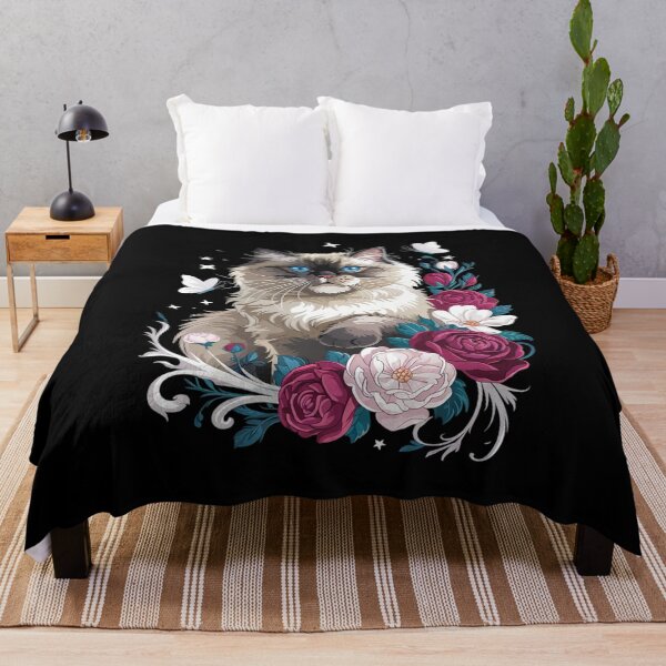 Item preview, Siamese cat with flowers, vintage look, floral Siam Cat designed and sold by KotexTemu.
