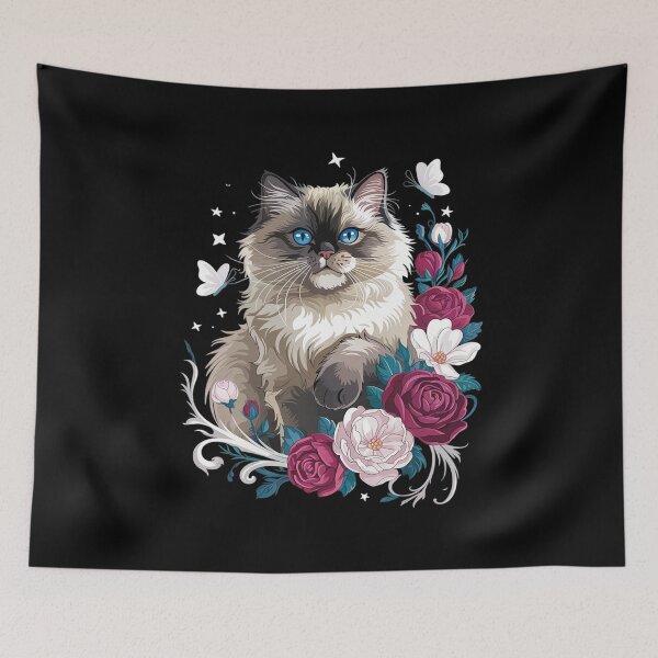 Item preview, Siamese cat with flowers, vintage look, floral Siam Cat  designed and sold by KotexTemu.