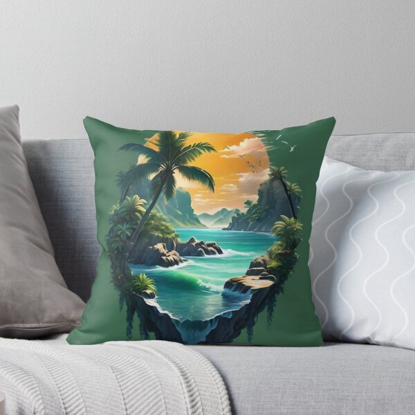 Artikelvorschau, Fantasiekunst: Sonnenuntergang auf einer schwebenden tropischen Insel entworfen und verkauft von Kruti Collection.