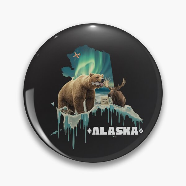 Item preview, Alaska The Last Frontier Grizzly Bear Moose Northern Lights Wildlife Art designed and sold by TitanRN.