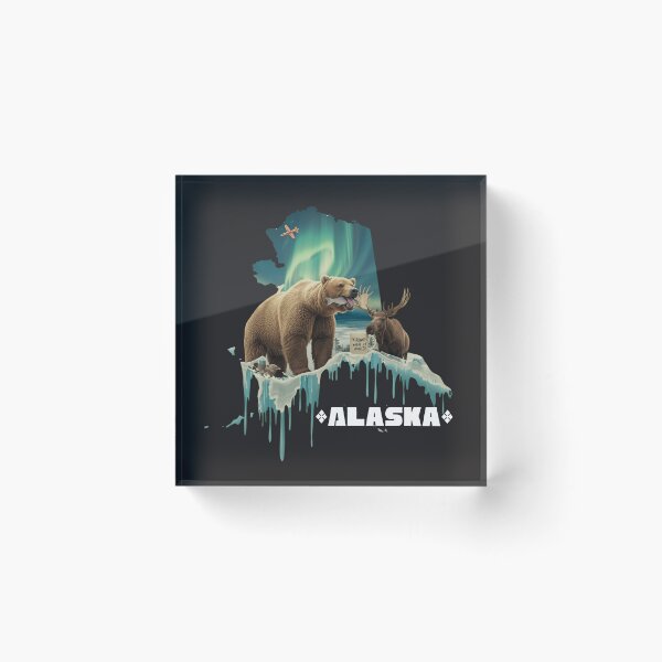 Item preview, Alaska The Last Frontier Grizzly Bear Moose Northern Lights Wildlife Art designed and sold by TitanRN.