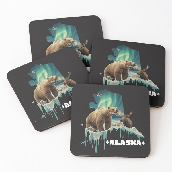 Item preview, Alaska The Last Frontier Grizzly Bear Moose Northern Lights Wildlife Art designed and sold by TitanRN.