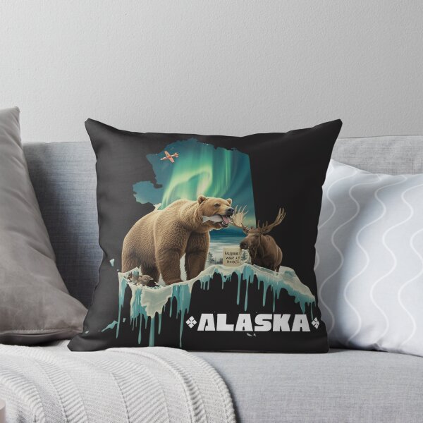 Item preview, Alaska The Last Frontier Grizzly Bear Moose Northern Lights Wildlife Art designed and sold by TitanRN.