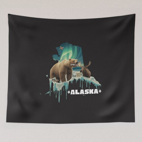 Item preview, Alaska The Last Frontier Grizzly Bear Moose Northern Lights Wildlife Art designed and sold by TitanRN.
