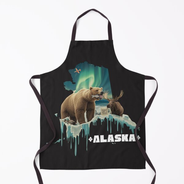 Item preview, Alaska The Last Frontier Grizzly Bear Moose Northern Lights Wildlife Art designed and sold by TitanRN.