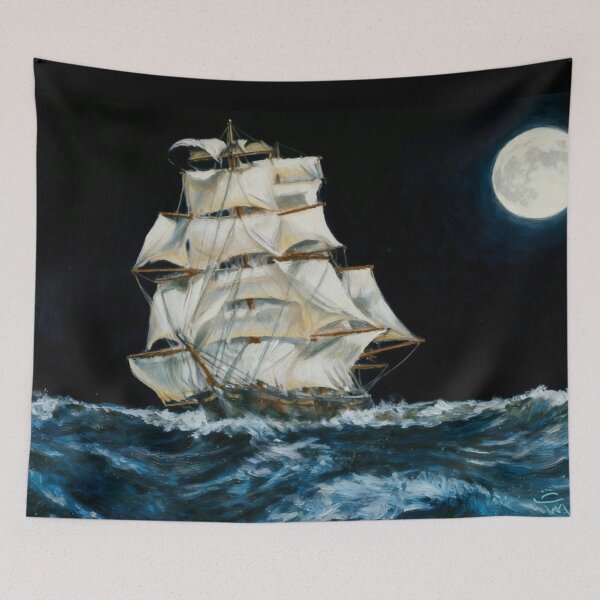 Item preview, Ariel sailing under a full moon designed and sold by Mackenzie Moulton International Artist .