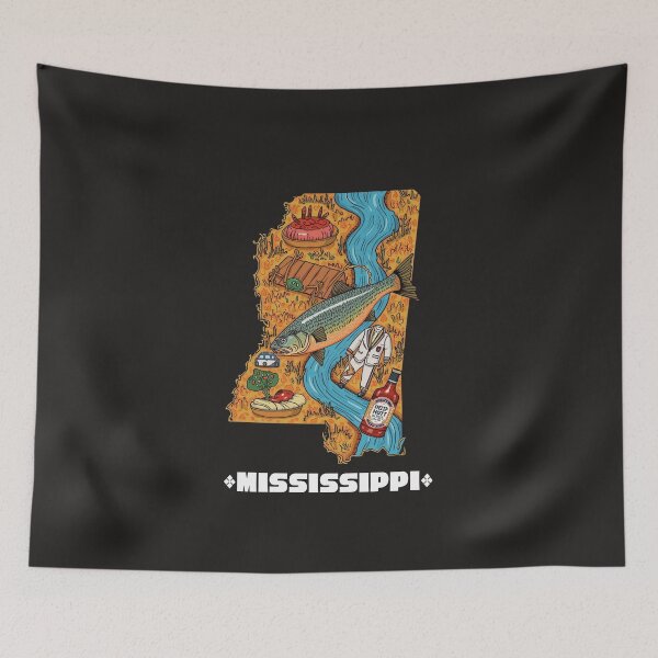 Item preview, Mississippi Pride Illustrated Map - Catfish, Hot Tamales, Elvis & Delta Icons Art Print designed and sold by TitanRN.