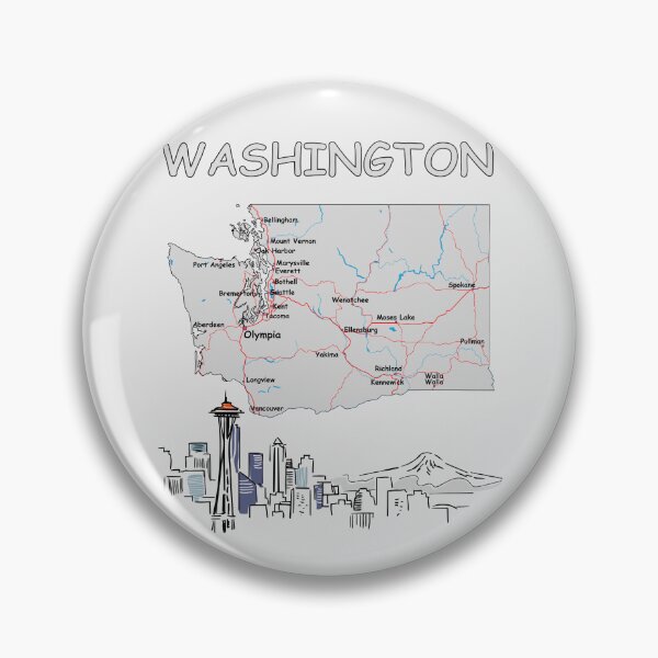 Item preview, Washington State Map & Skyline: Space Needle, Olympia & Major Cities designed and sold by mashmosh.