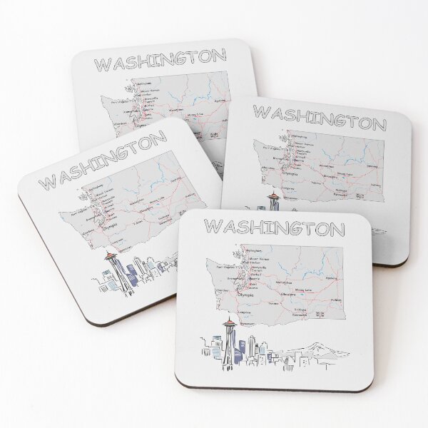 Item preview, Washington State Map & Skyline: Space Needle, Olympia & Major Cities designed and sold by mashmosh.